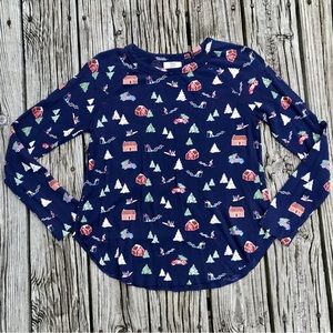 2/$10 NEW Ladies M TRUE CRAFT Blue Tree Farm Holiday Printed Waffle Thermal Top